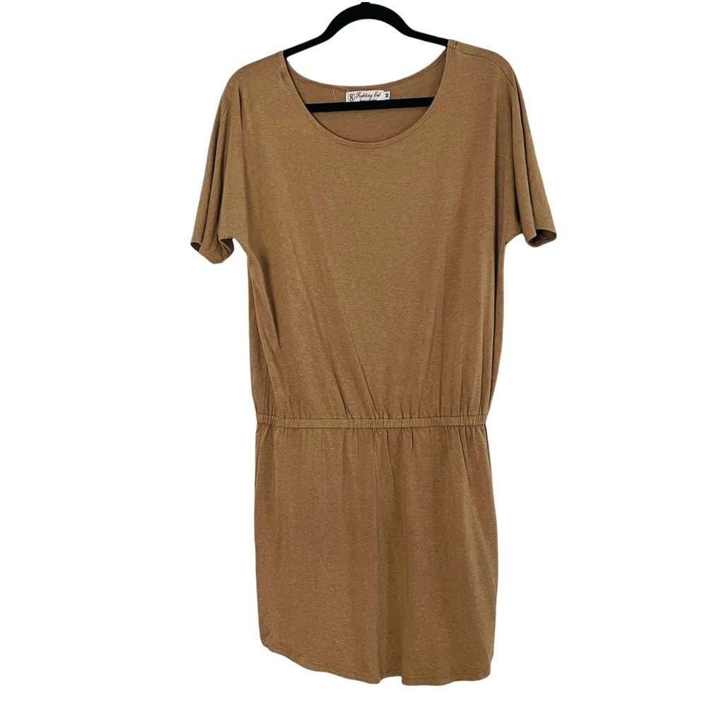 Fighting Eel Tan Short Sleeve Elastic Waist Dress